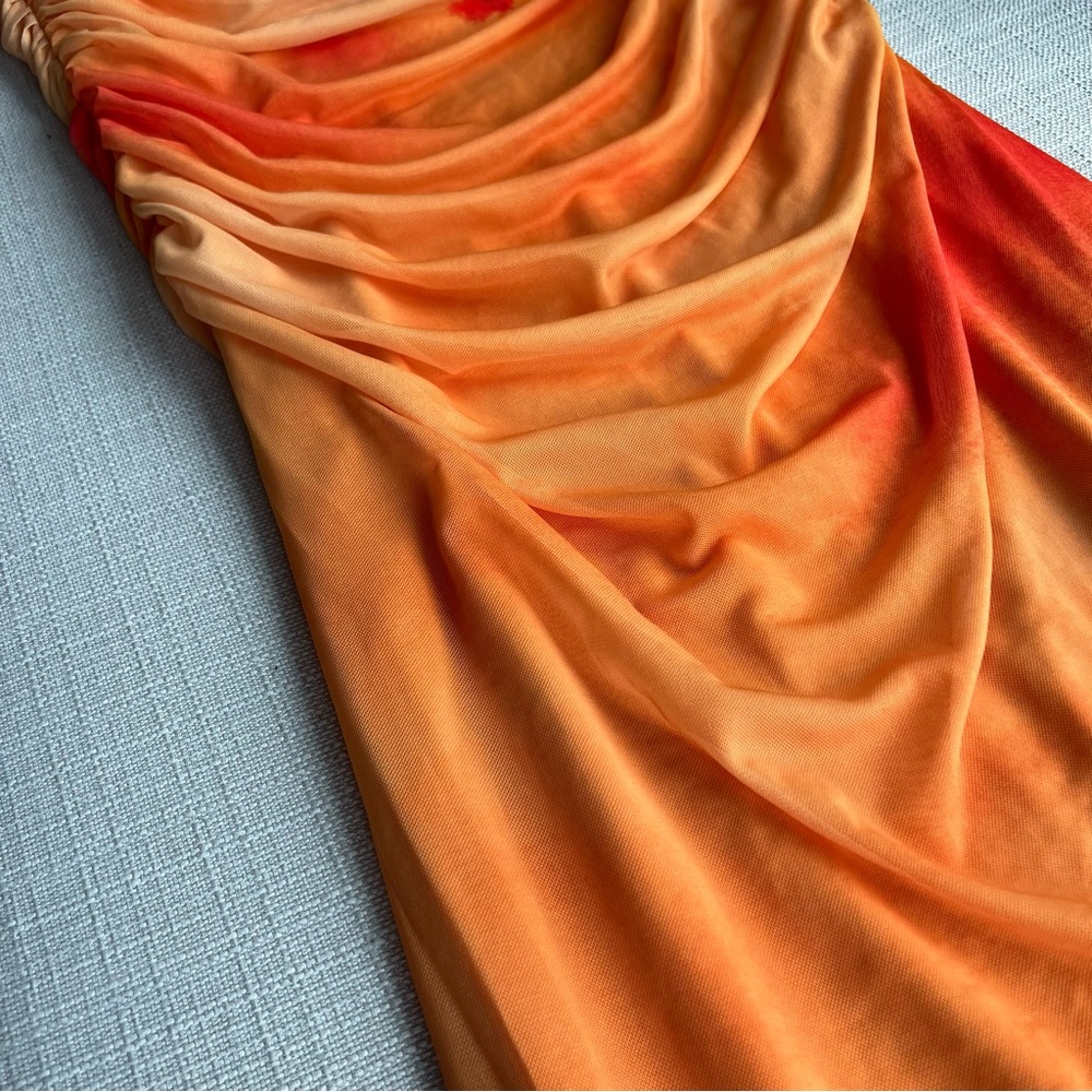 🧡💛NWT ZARA DRAPED PRINTED TULLE DRESS, SIZE L - Picture 5 of 10